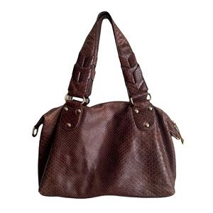 Cole Haan‎ Archer Satchel Brown Leather Crosby Snakeskin Print NWOT